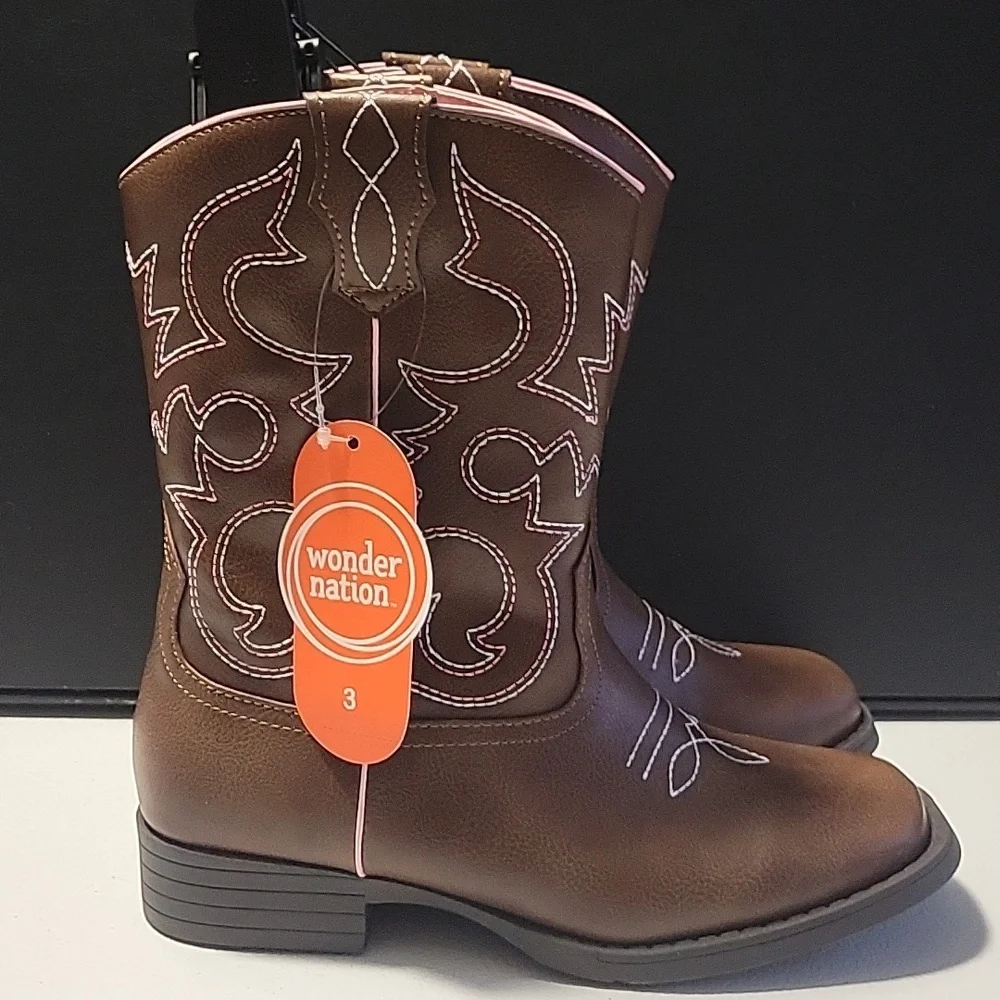 Wonder Nation Brown Cowboy Boots with Pink Stitching B4